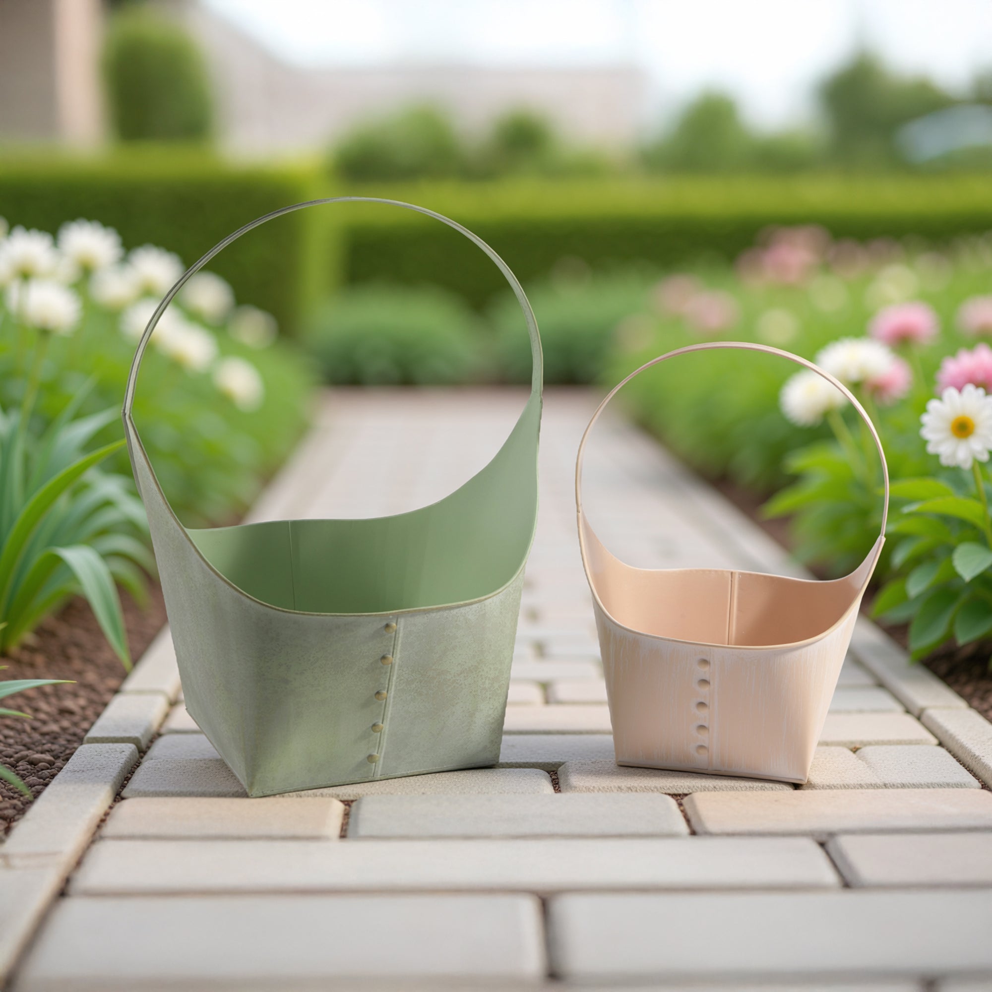 Set of 2 Metal Basket Planters with Handles for Versatile Plant Display