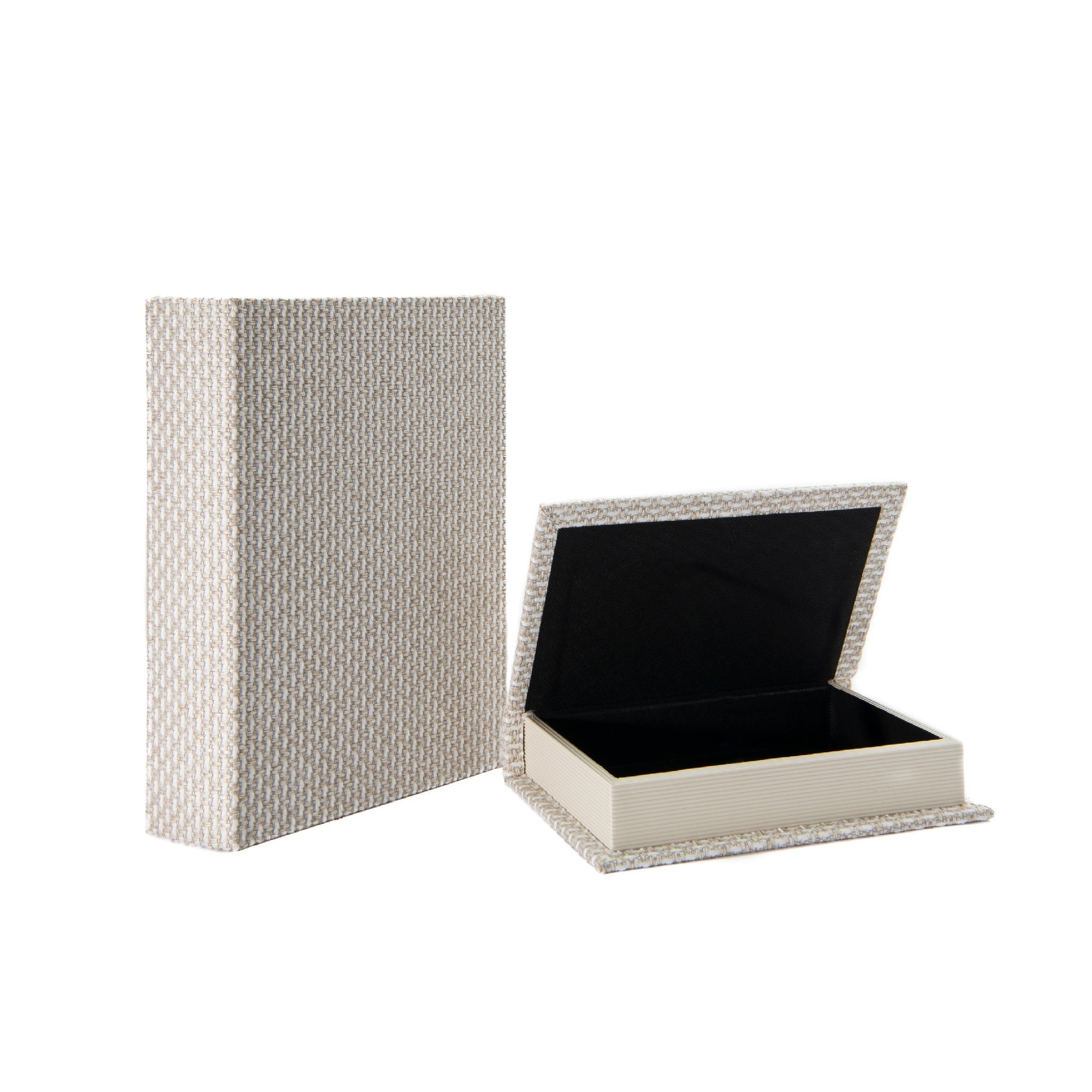 Set of 2 Beige Woven Fabric Storage Books for Stylish Organization