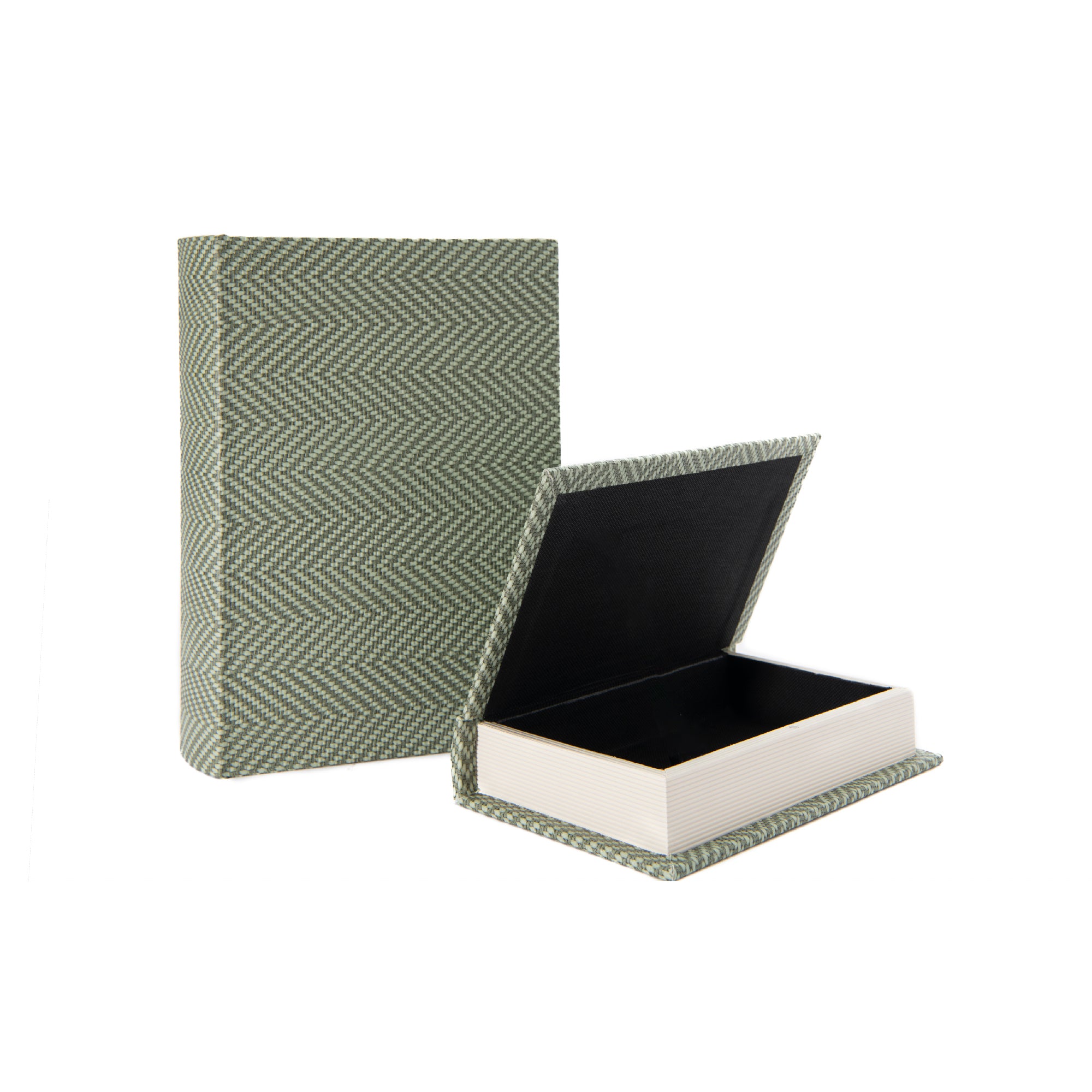Set of 2 Green Woven Fabric Storage Books for Functional Decor