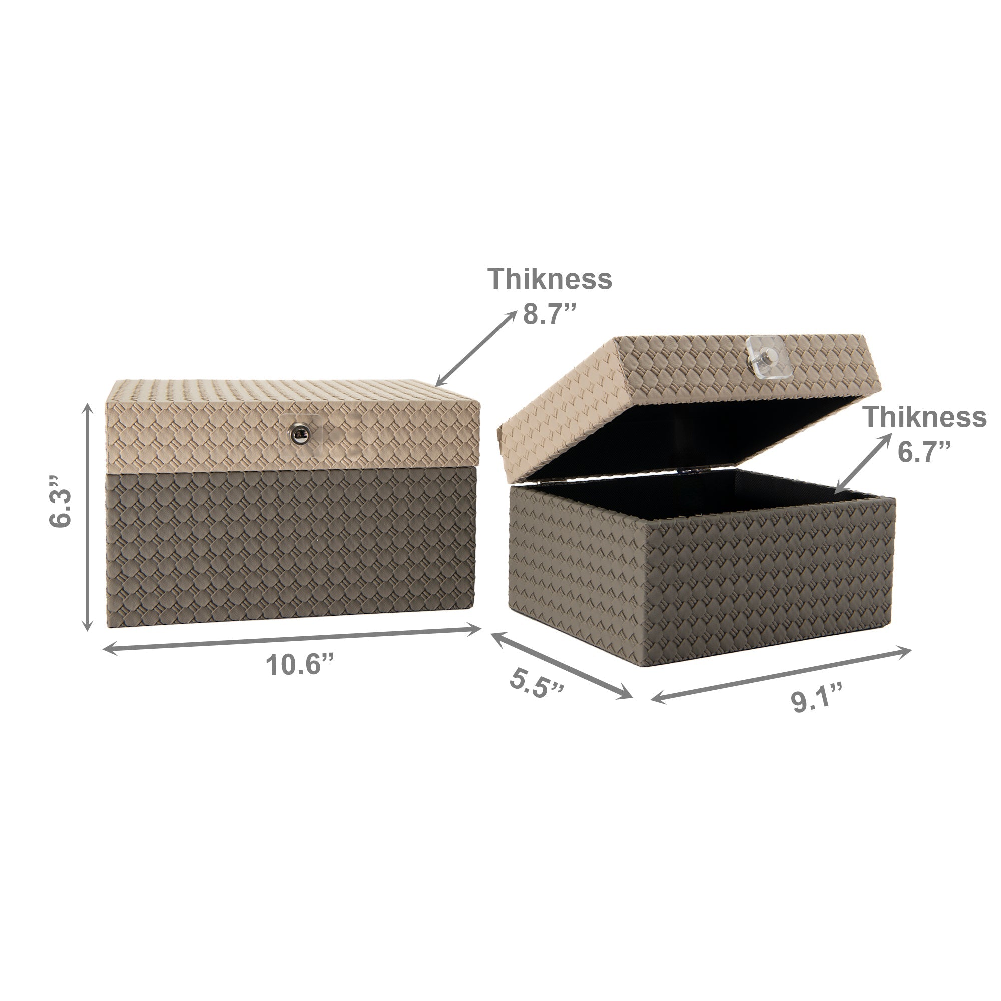 Set of 2 Beige and Gray Woven Storage Boxes with Clear Handles
