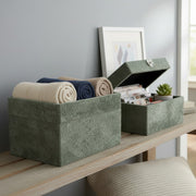 Set of 2 Green Velvet Storage Boxes with Elegant Gold Handles