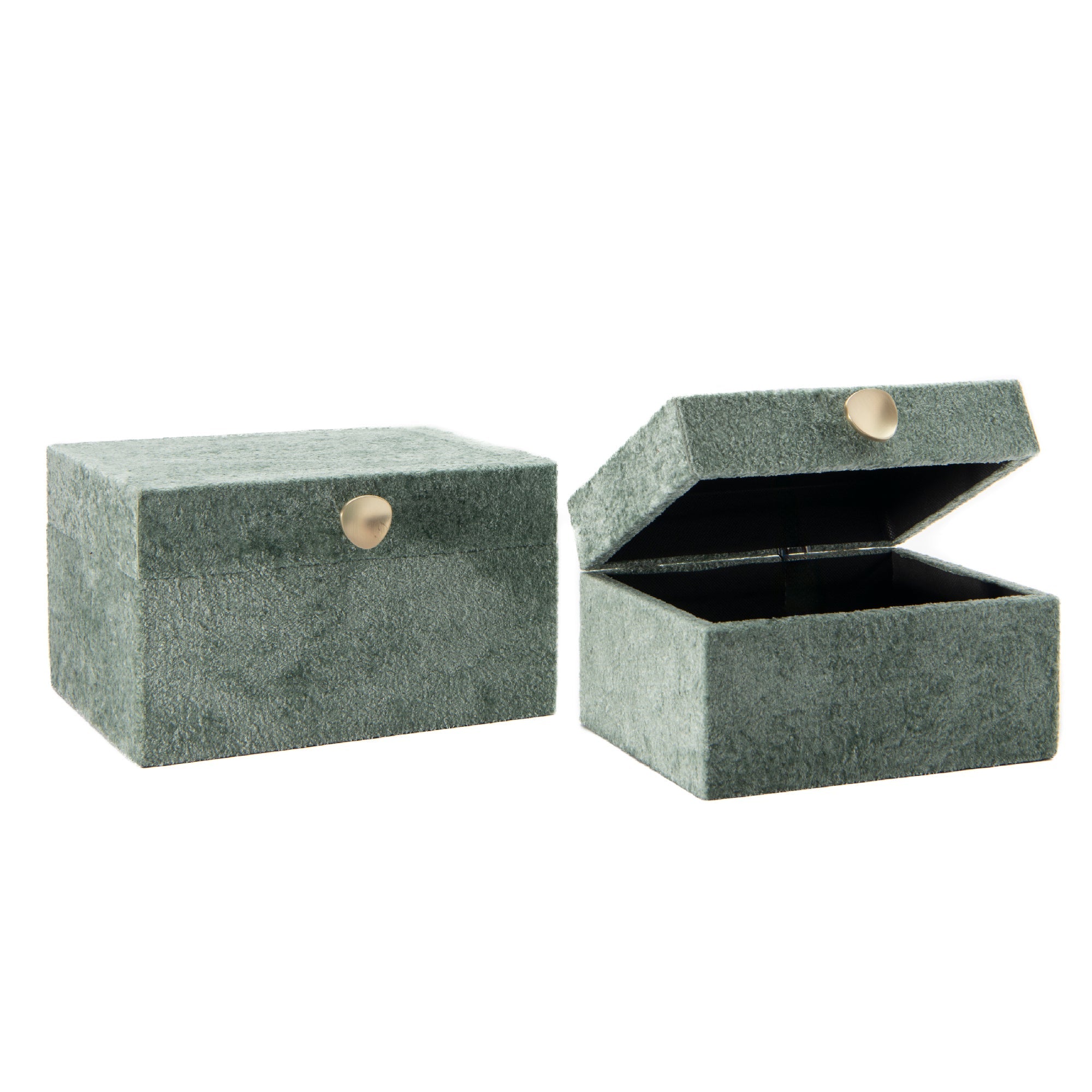 Set of 2 Green Velvet Storage Boxes with Elegant Gold Handles