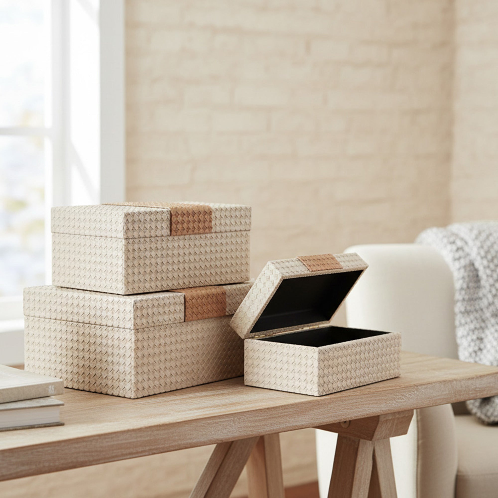 Set of 3 Two-Tone Woven Storage Boxes for Stylish Organization