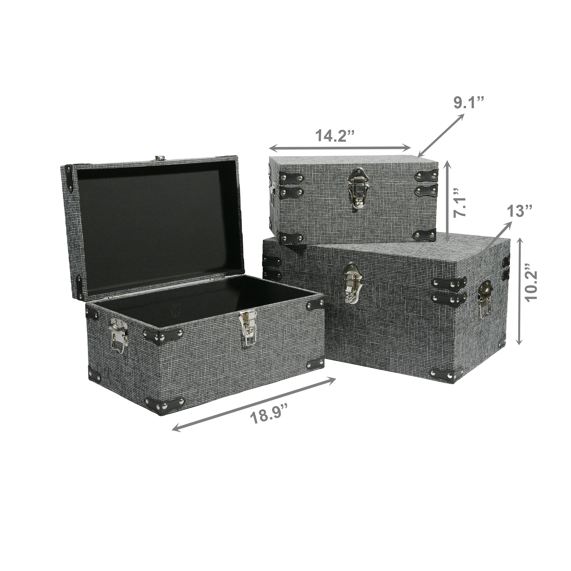 Set of 3 Black Fabric Storage Trunks for Durable and Chic Storage