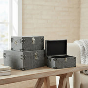 Set of 3 Black Fabric Storage Trunks for Durable and Chic Storage