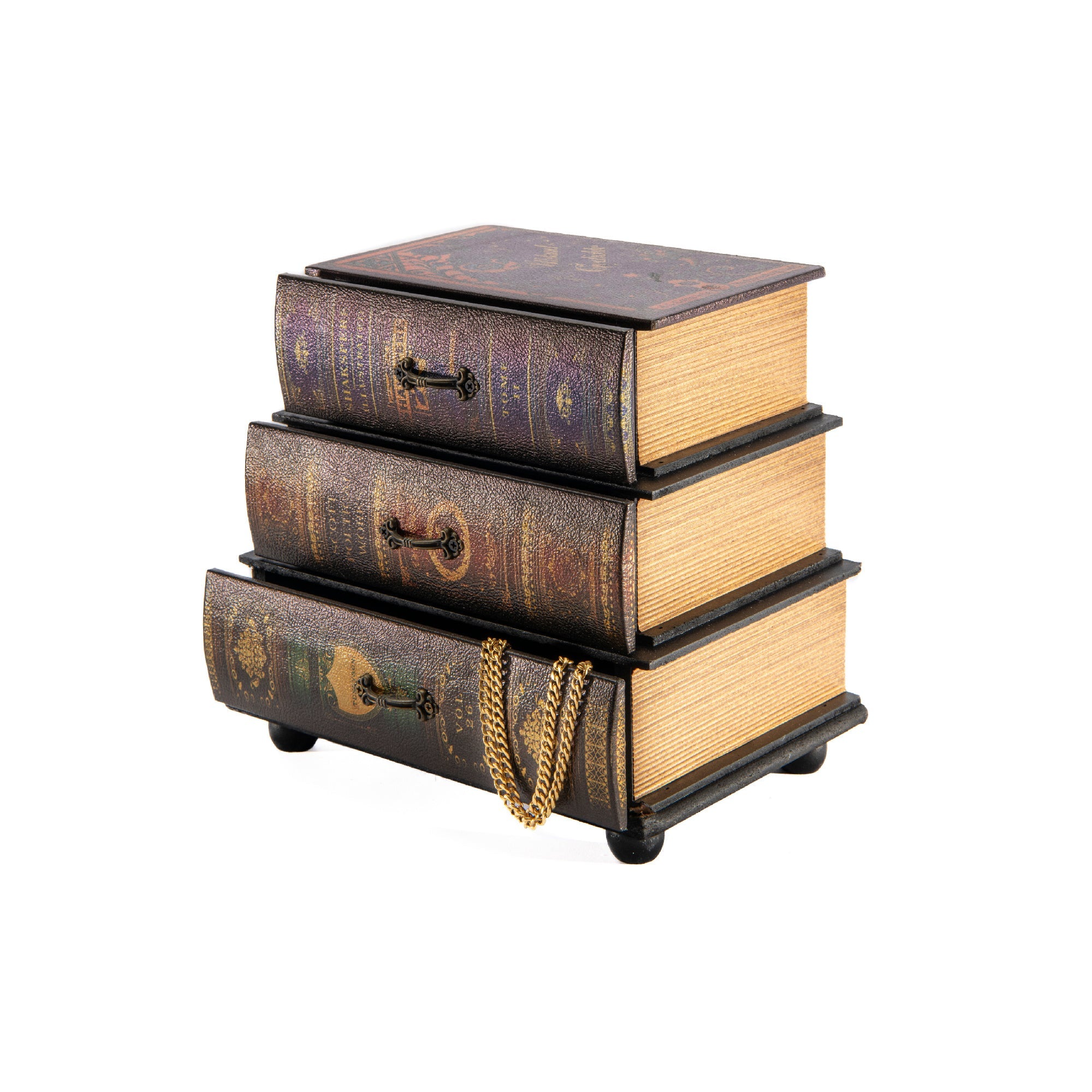 Vintage Style Stacking Book Decor with 3 Hidden Drawers for Hidden Storage