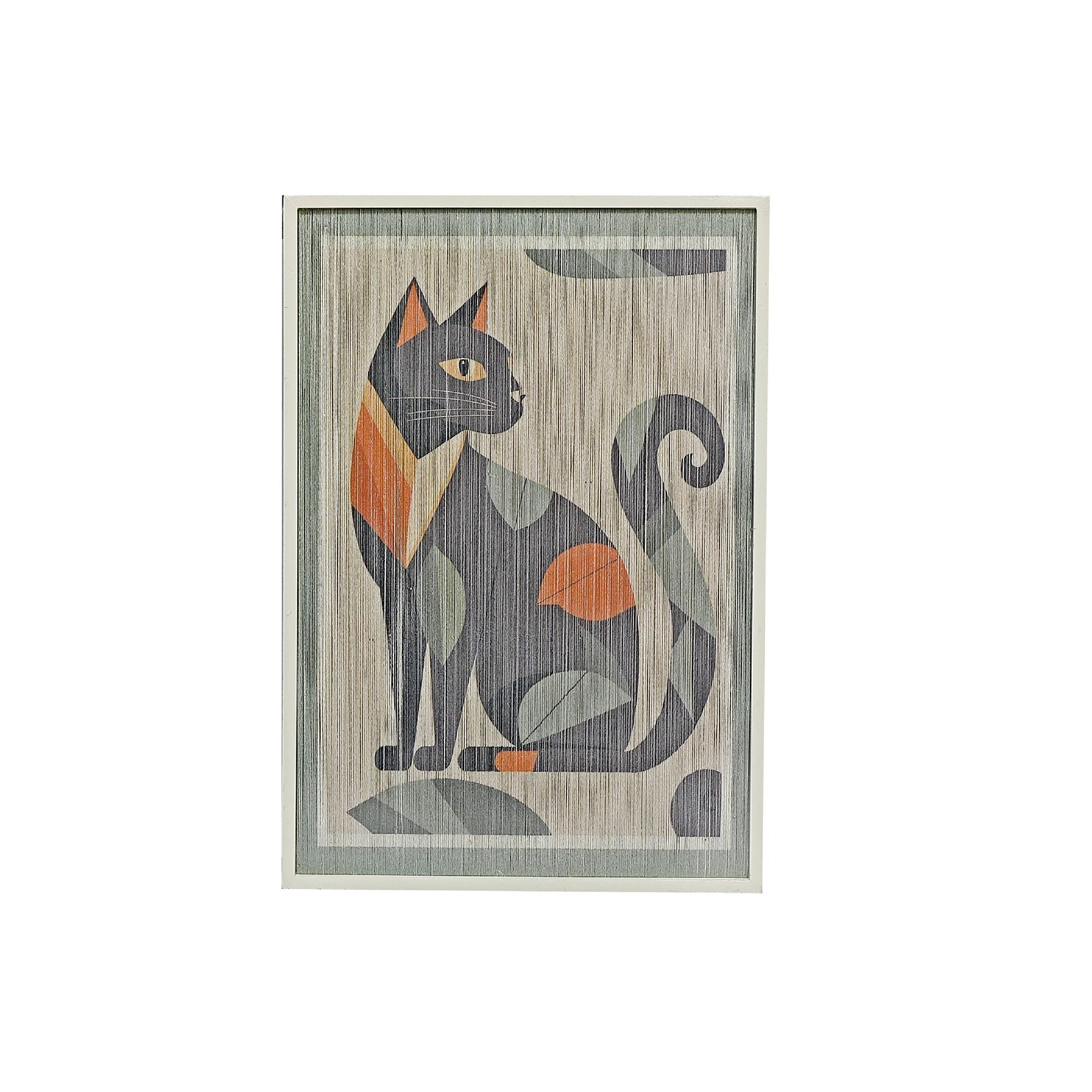 Thread Framed Wall Art Cat & Leaves, Thread Framed Cat And Leaves Wall Art, Artistic Decor