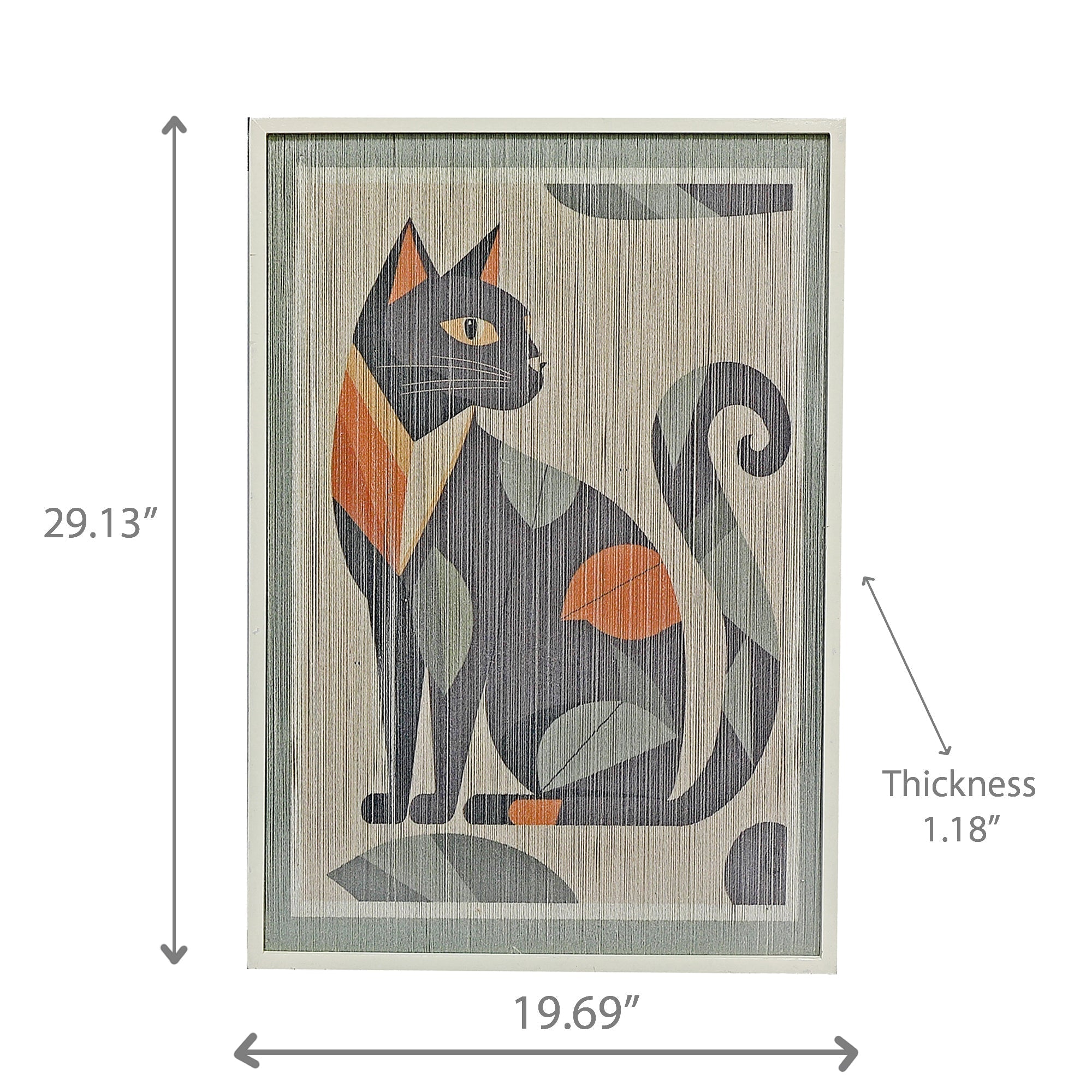 Thread Framed Wall Art Cat & Leaves, Thread Framed Cat And Leaves Wall Art, Artistic Decor