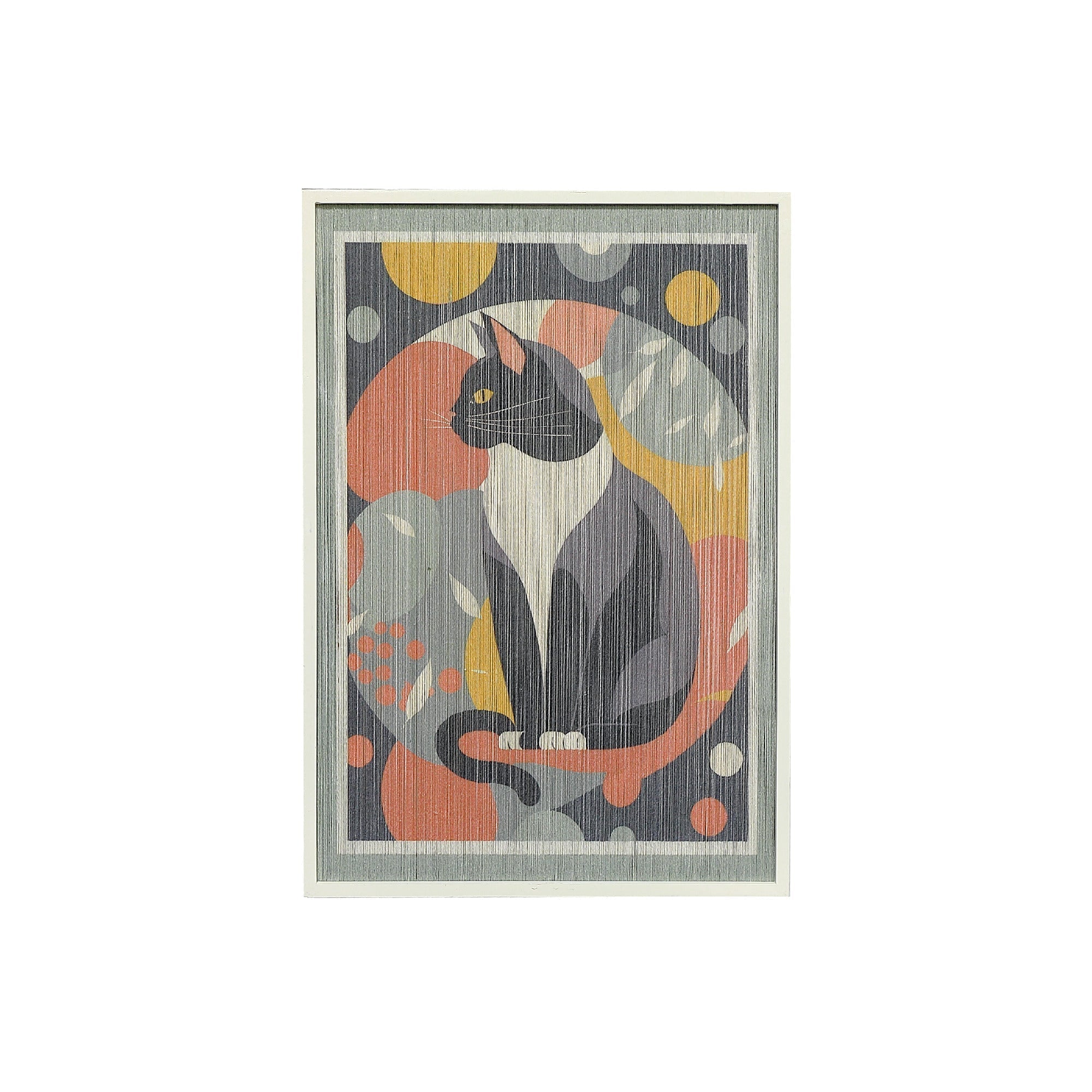Thread Framed Wall Art Cat In Matisse Style, Thread Framed Cat Wall Art, Modern Decorative Piece