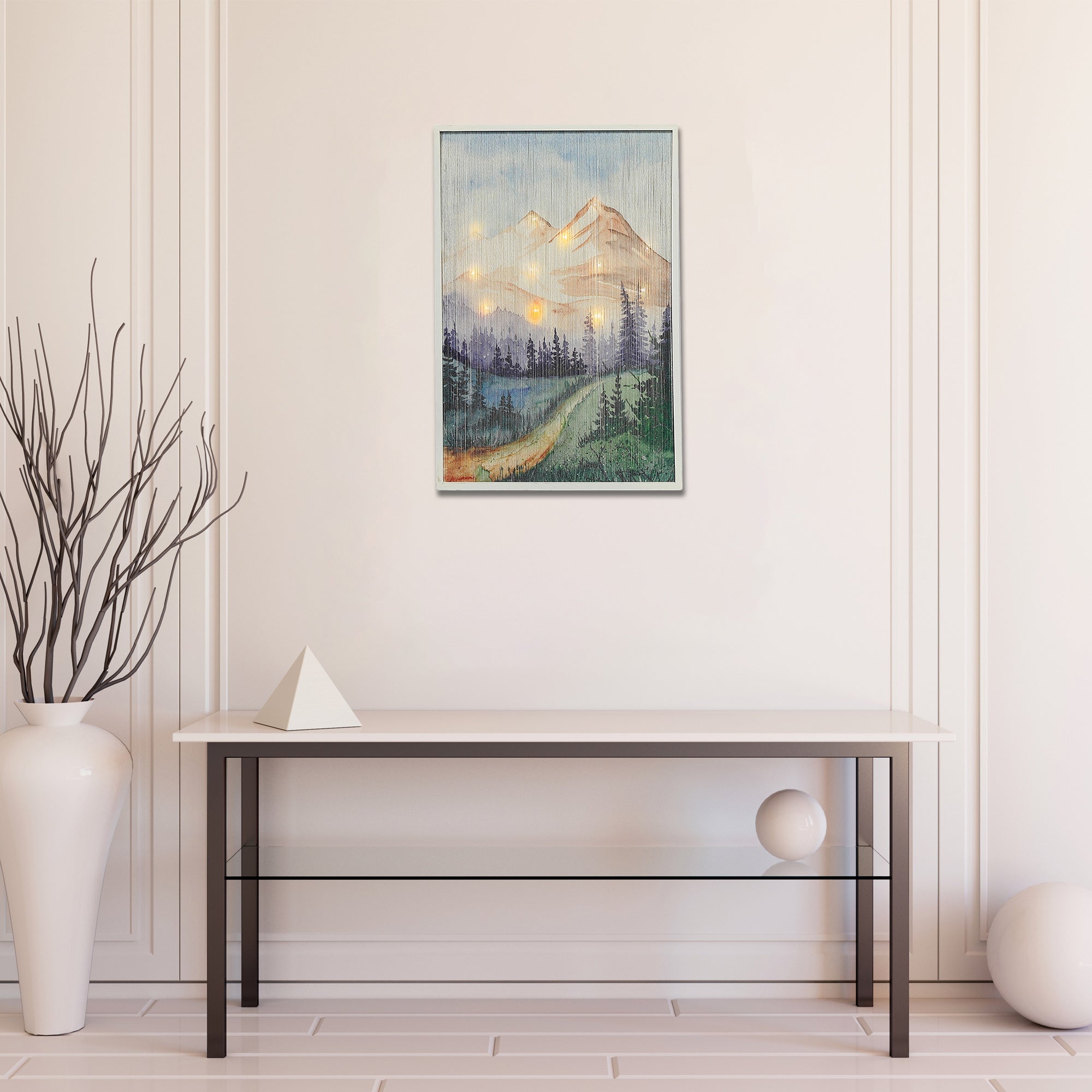 Led Thread Framed Wall Art Mountain Landscape, Led Thread Mountain Landscape Wall Decor, Lighted Art Piece