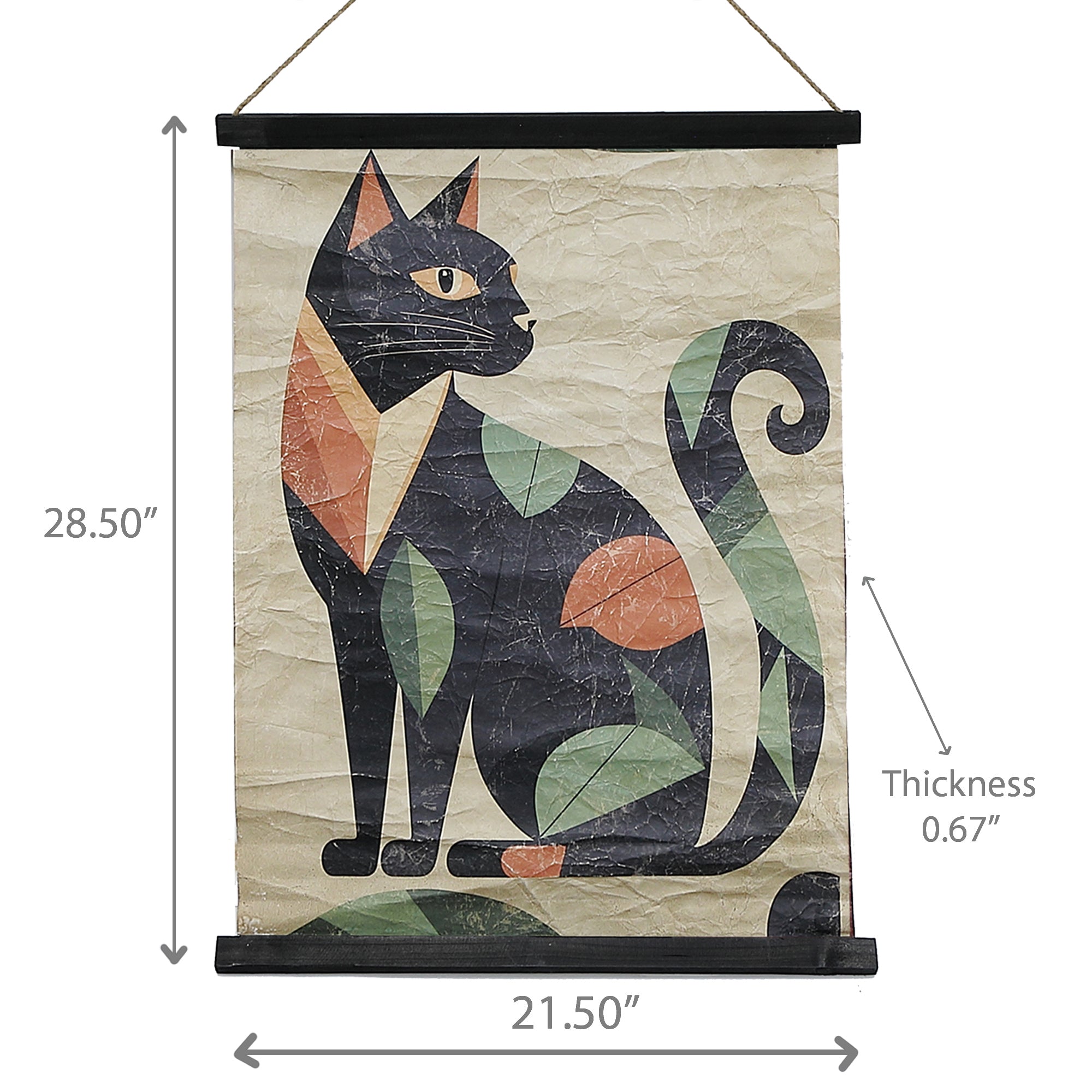Crinkle Paper Wall Hanger Cat & Leaves, Cat And Leaves Paper Wall Decor, Artistic Home Accent