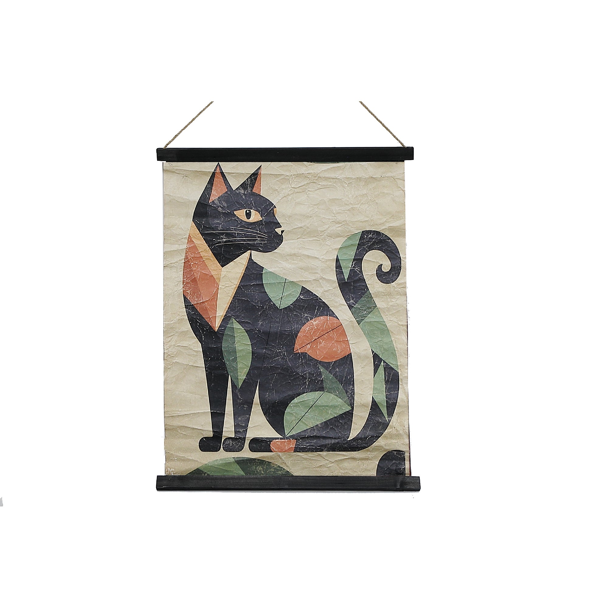 Crinkle Paper Wall Hanger Cat & Leaves, Cat And Leaves Paper Wall Decor, Artistic Home Accent