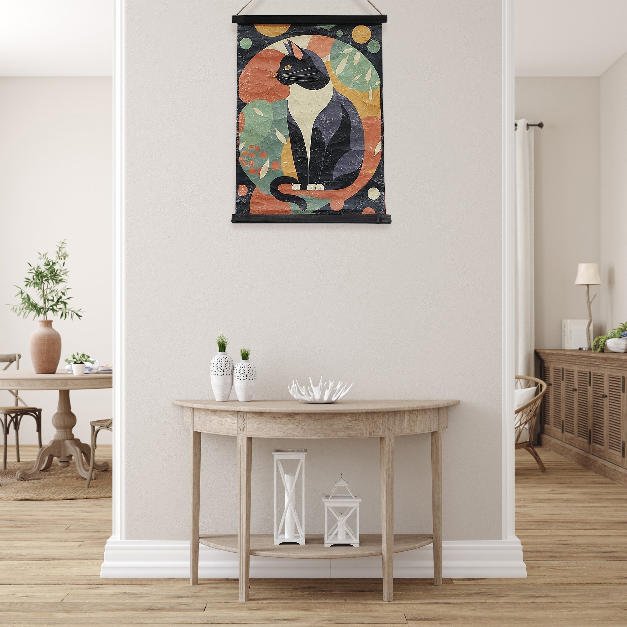 Crinkle Paper Wall Hanger Cat In Matisse Style, Cat In Matisse Style Paper Wall Art, Modern Decorative Hanging