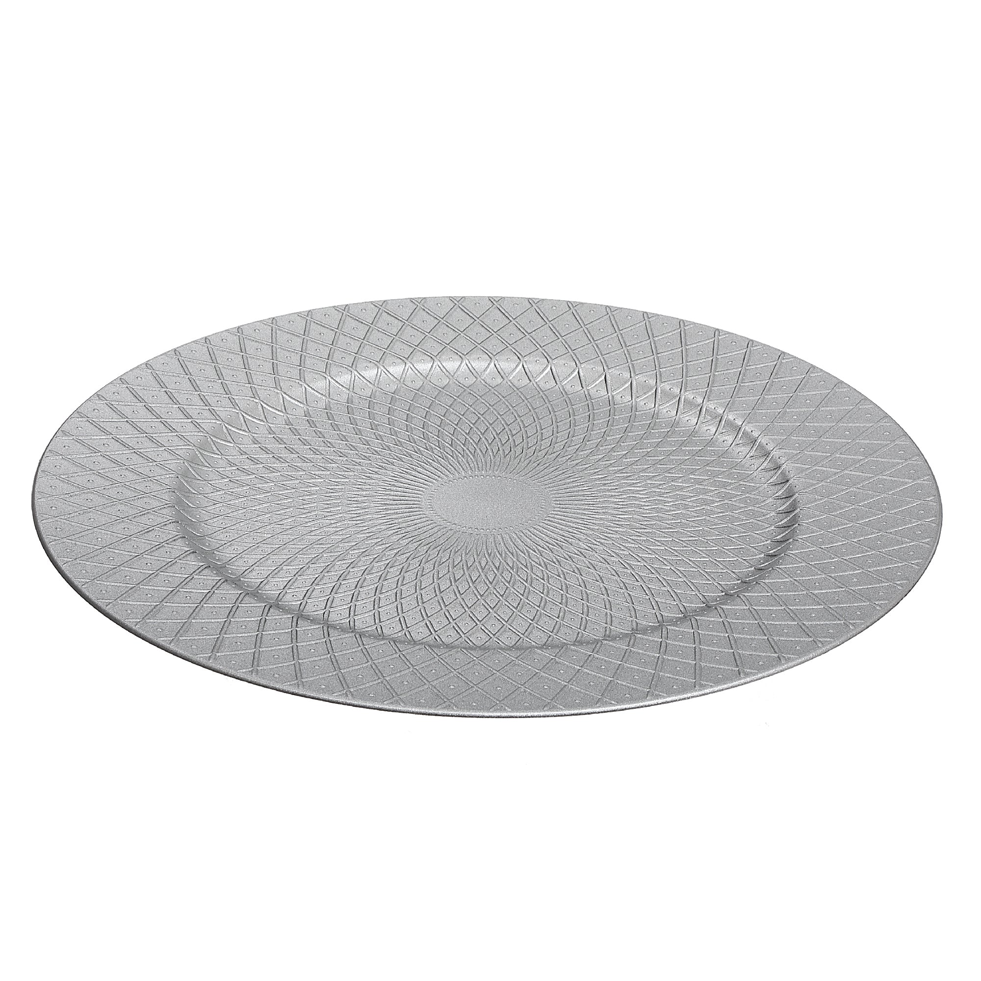 13 Inch Charger Plate Dotted Diamond Silver Decorative Dining Charger - Set of 6