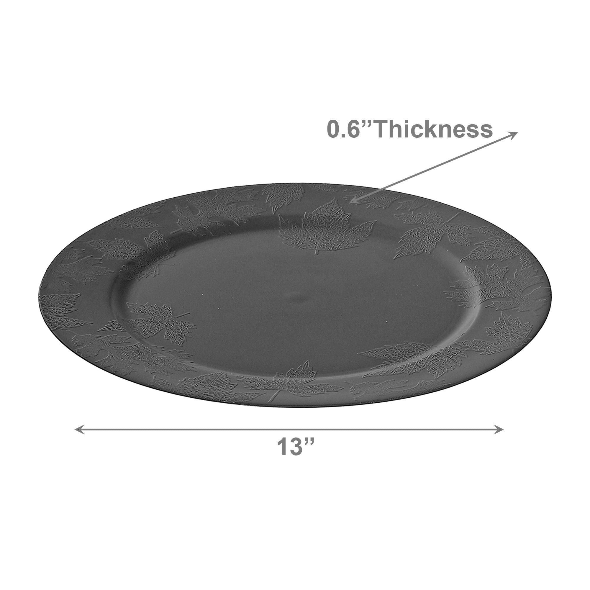 13 Inch Charger Plate Featuring Chocolate Brown Leaf Design - Set of 6
