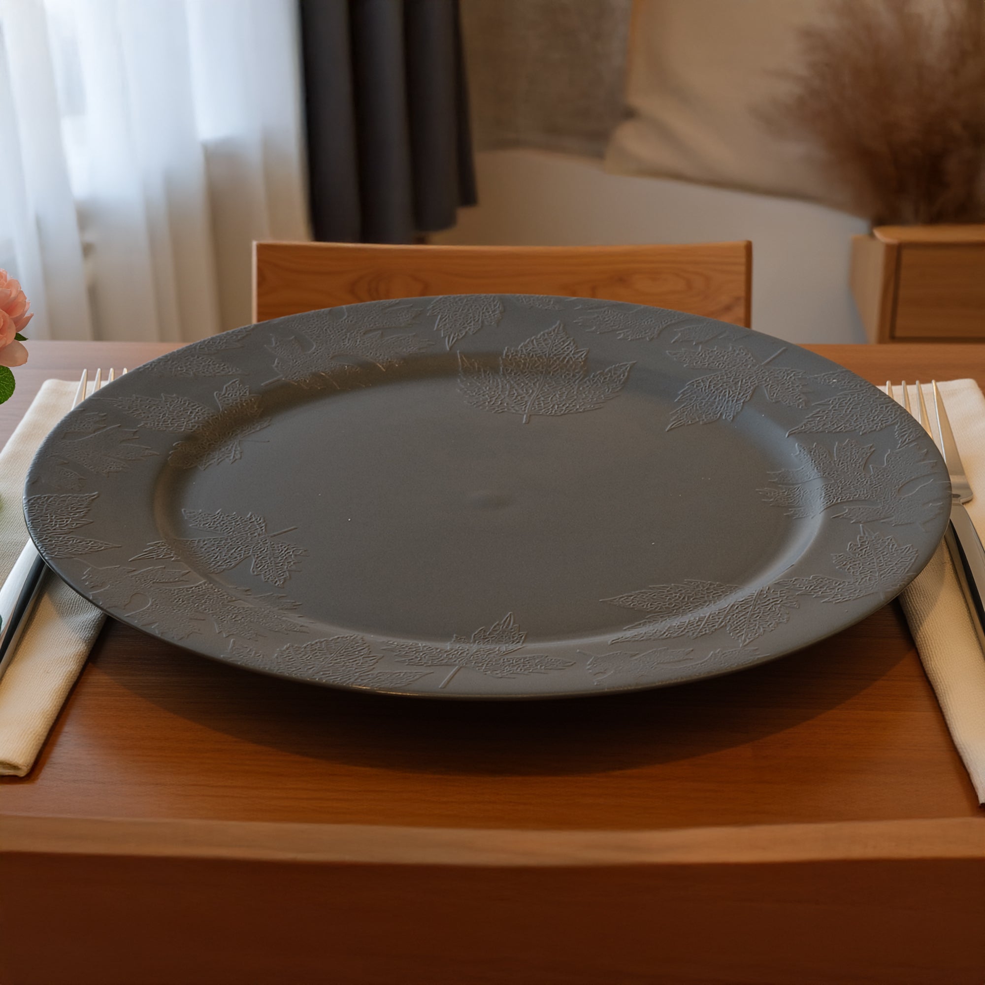 13 Inch Charger Plate Featuring Chocolate Brown Leaf Design - Set of 6