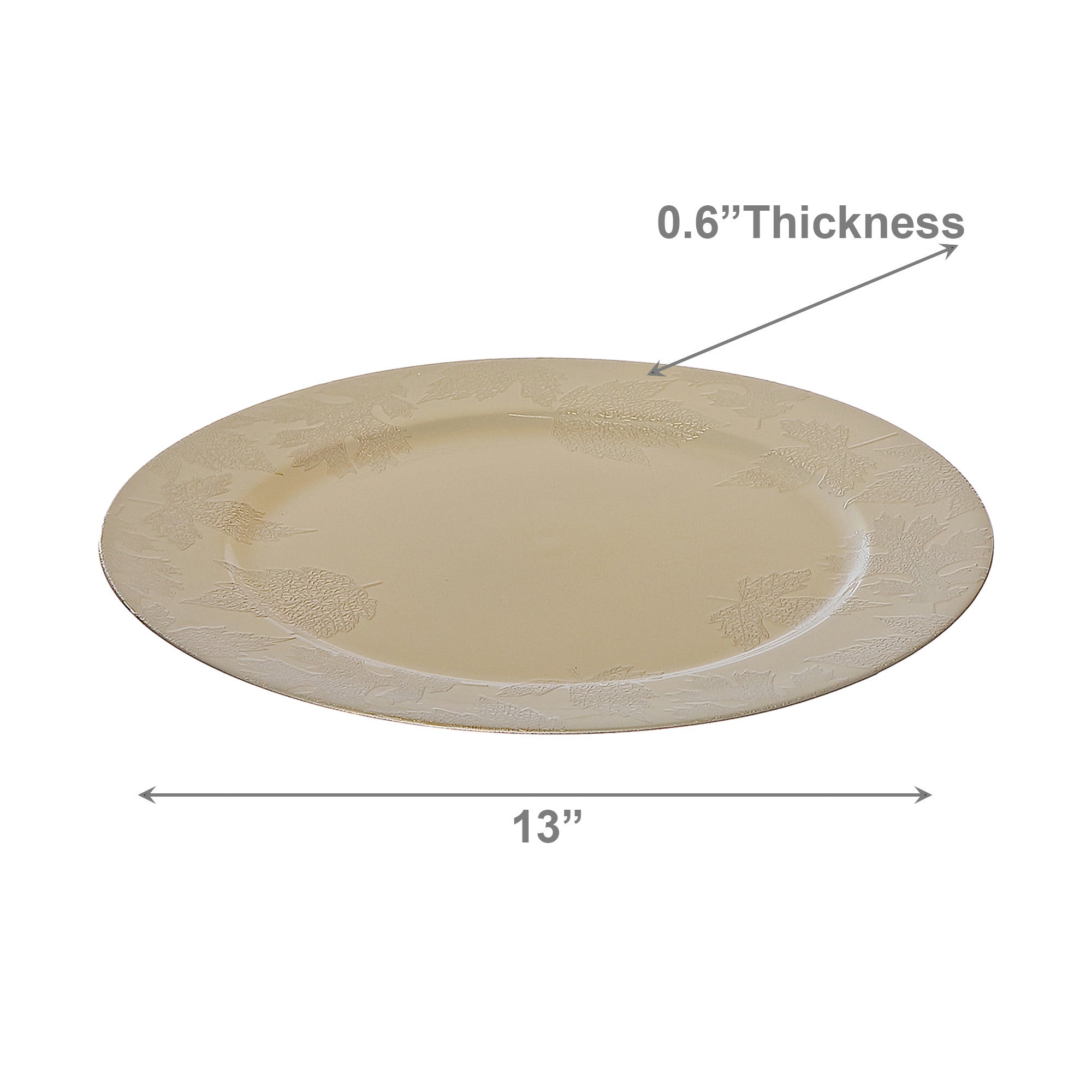 13 Inch Charger Plate with Elegant Champagne Leaf Pattern - Set of 6