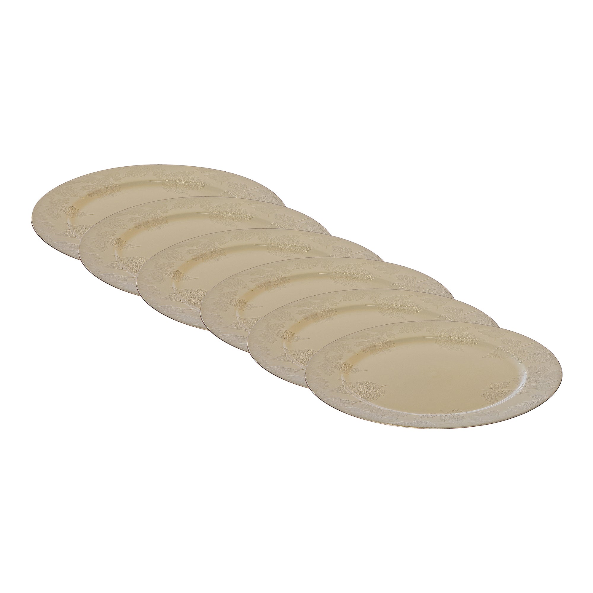 13 Inch Charger Plate with Elegant Champagne Leaf Pattern - Set of 6