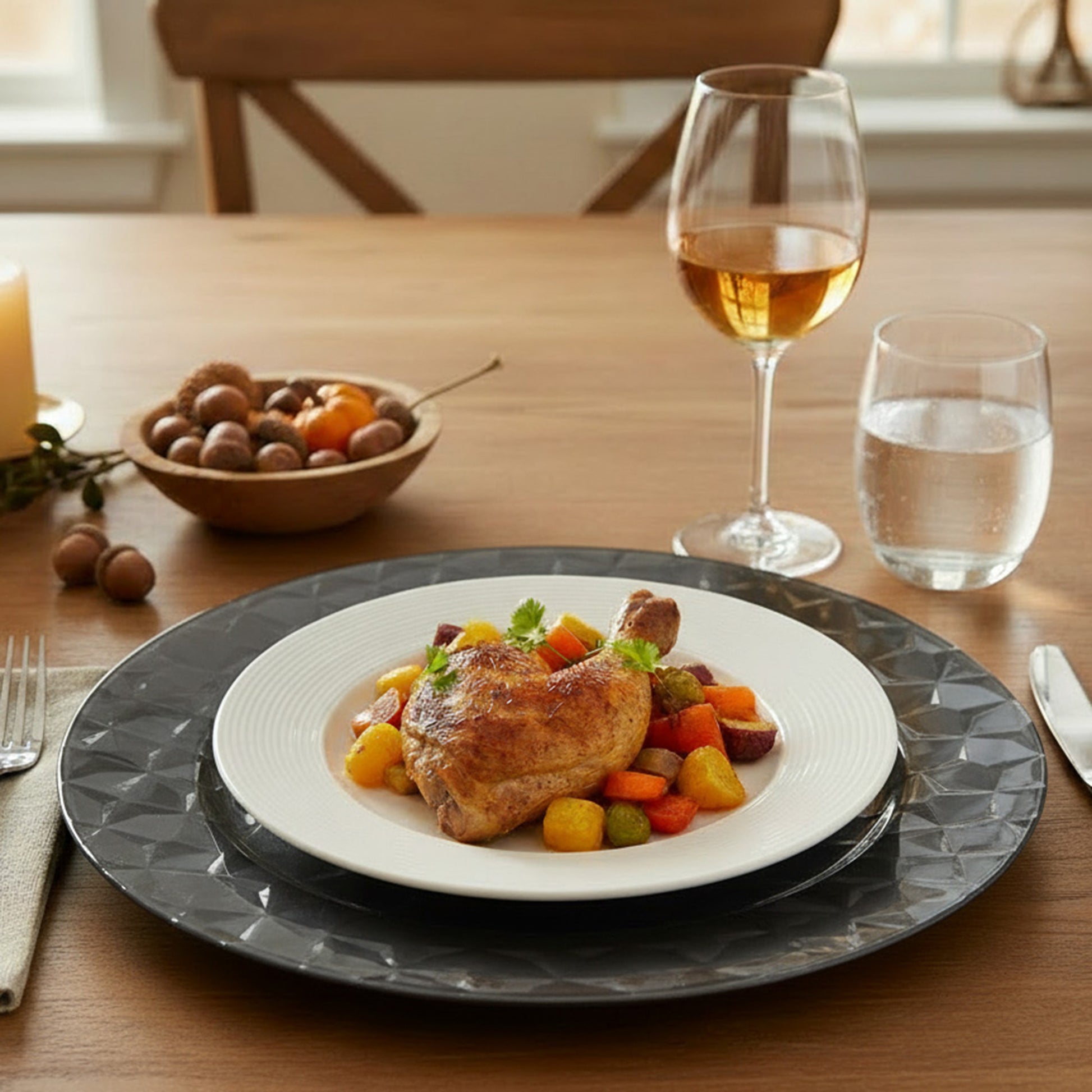 13 Inch Black Pentagon-Shaped Charger Plate for Modern Table Settings - Set of 6