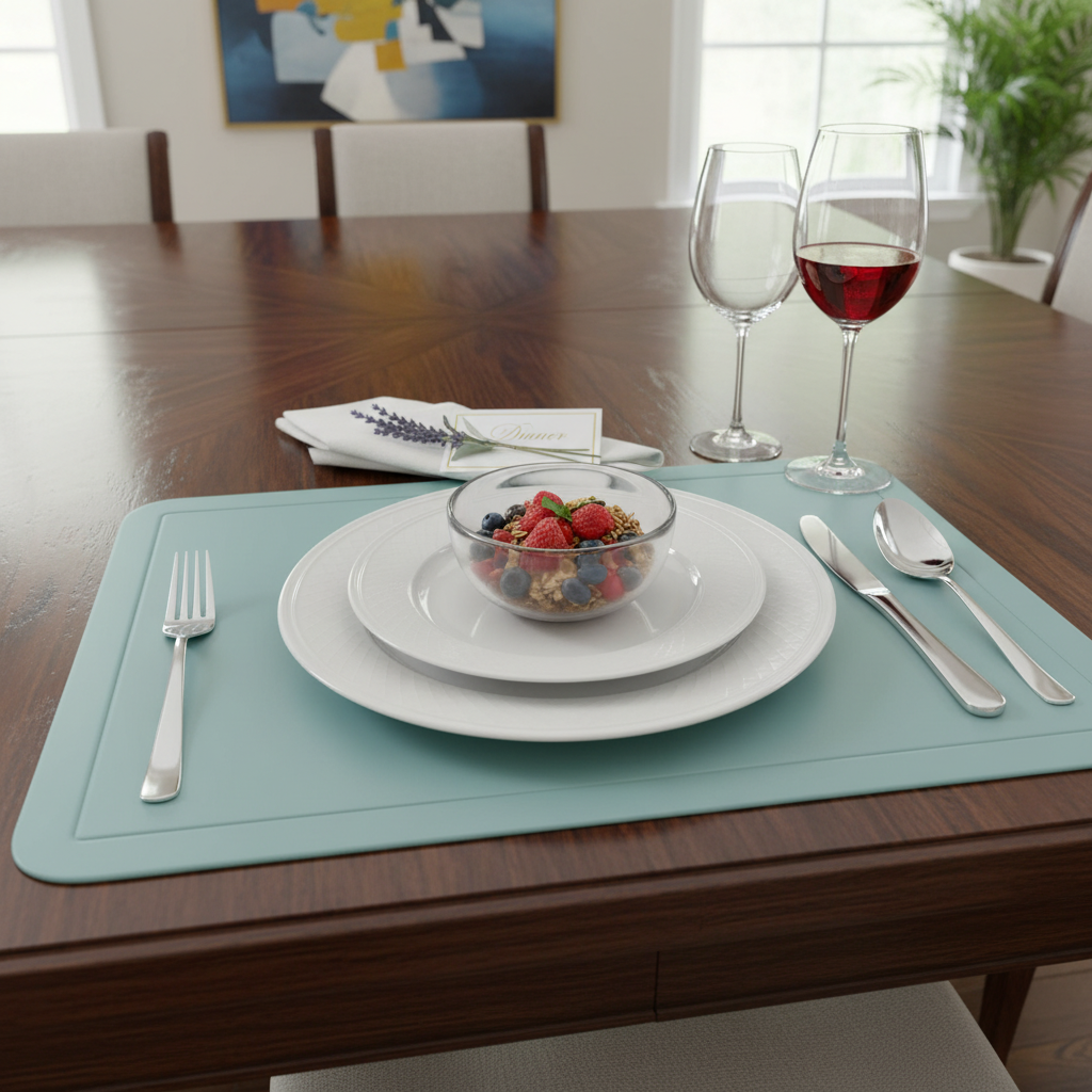 Light Blue Plastic Placemat – Waterproof, Easy Care, Kitchen Dining Table Decor – Set of 12