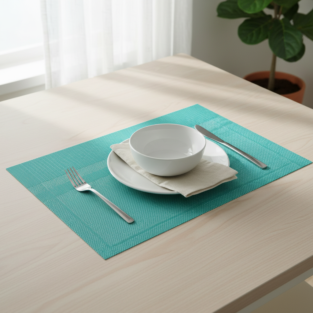 Teal Honeycomb Vinyl Placemat – Set of 12, Durable Table Protection