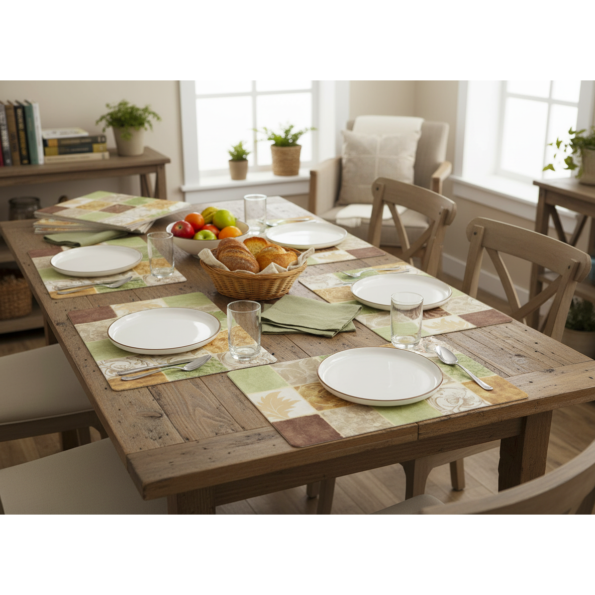 EVA Placemat Checkered Floral 12 X 18 Decorative Dining Table Mats - Set of 12