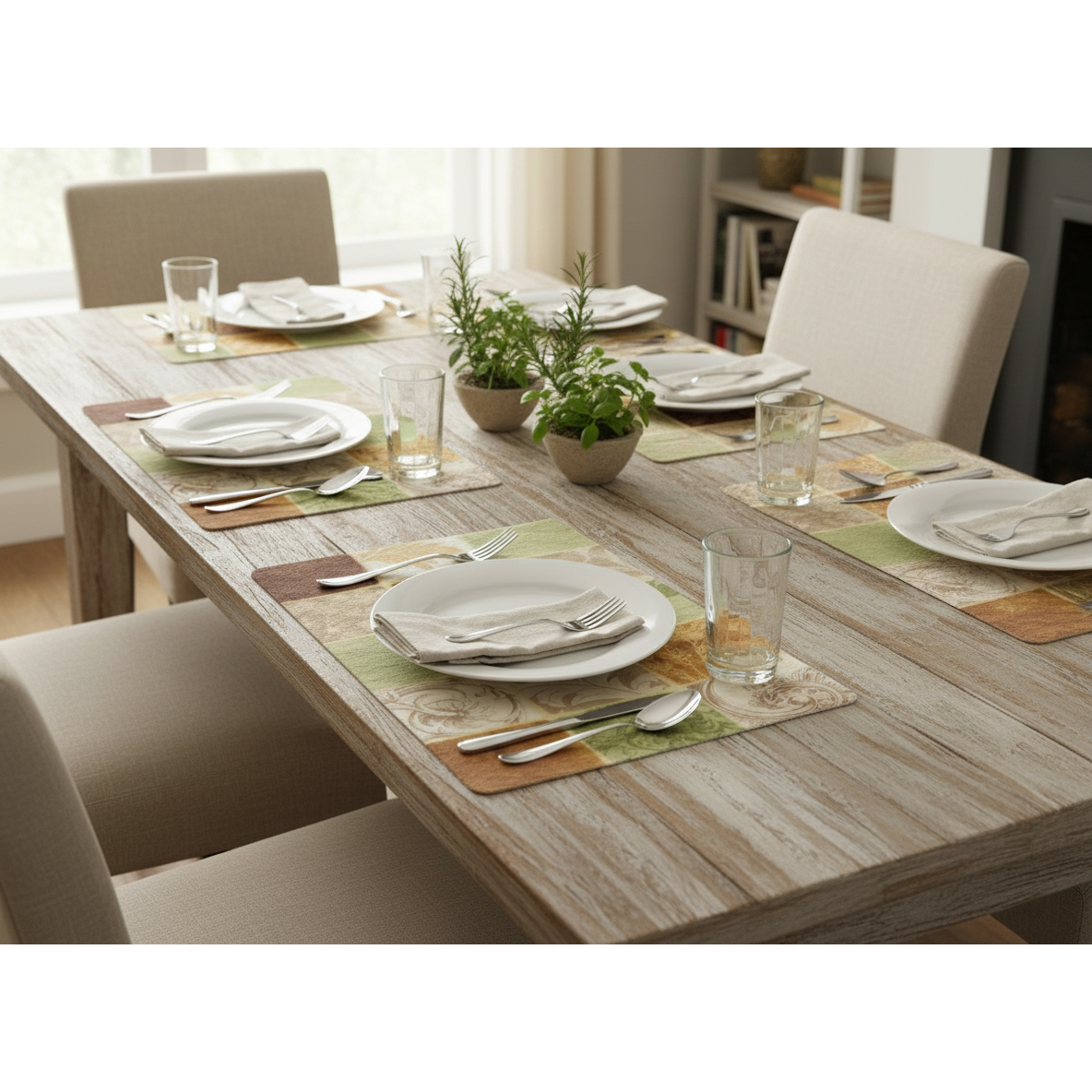 EVA Placemat Checkered Floral 12 X 18 Decorative Dining Table Mats - Set of 12
