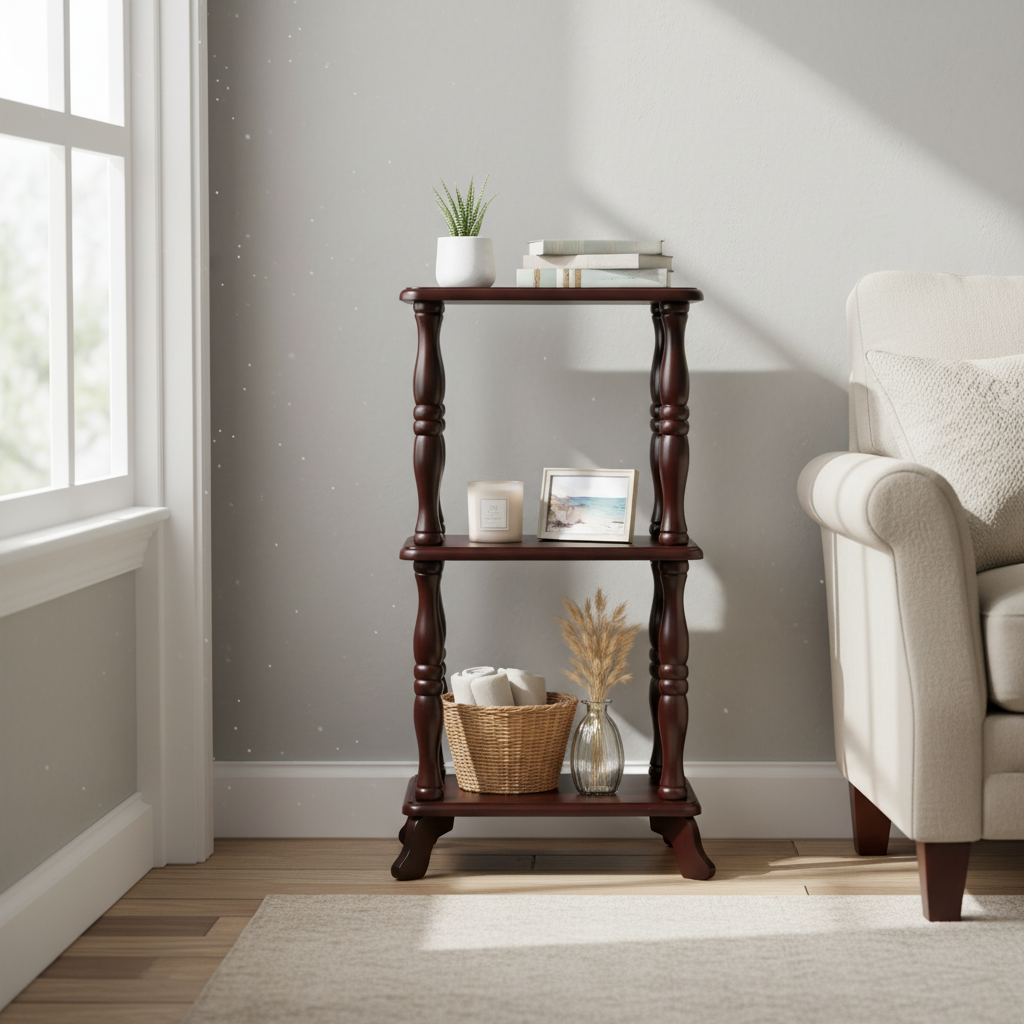 3-Tier Wooden Rectangular Shelf – Rustic Storage & Display Unit