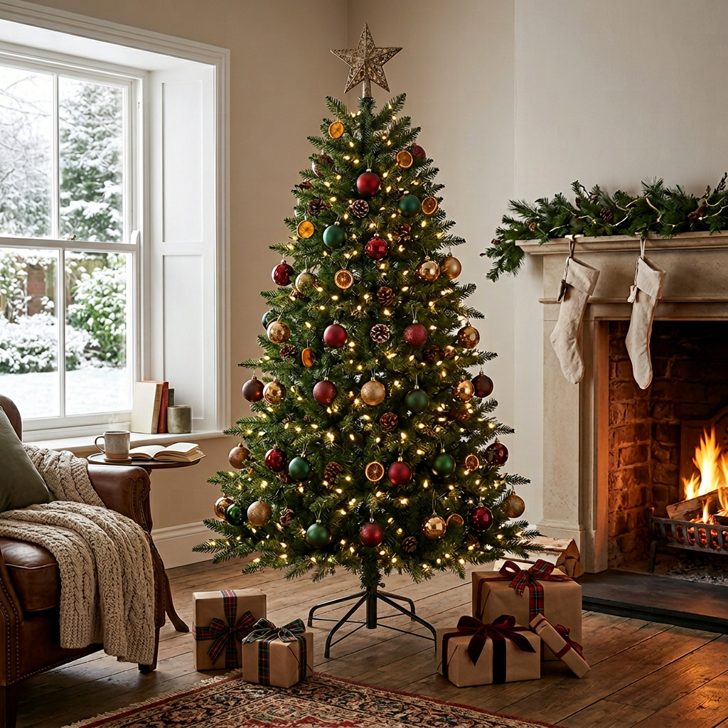 7 Foot Green Spruce PVC Christmas Tree, 1150 Tips, Metal Stand, Festive Holiday Décor