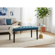 Cabara Tufted Accent Bench – Blue, Modern Fabric Entryway Bench