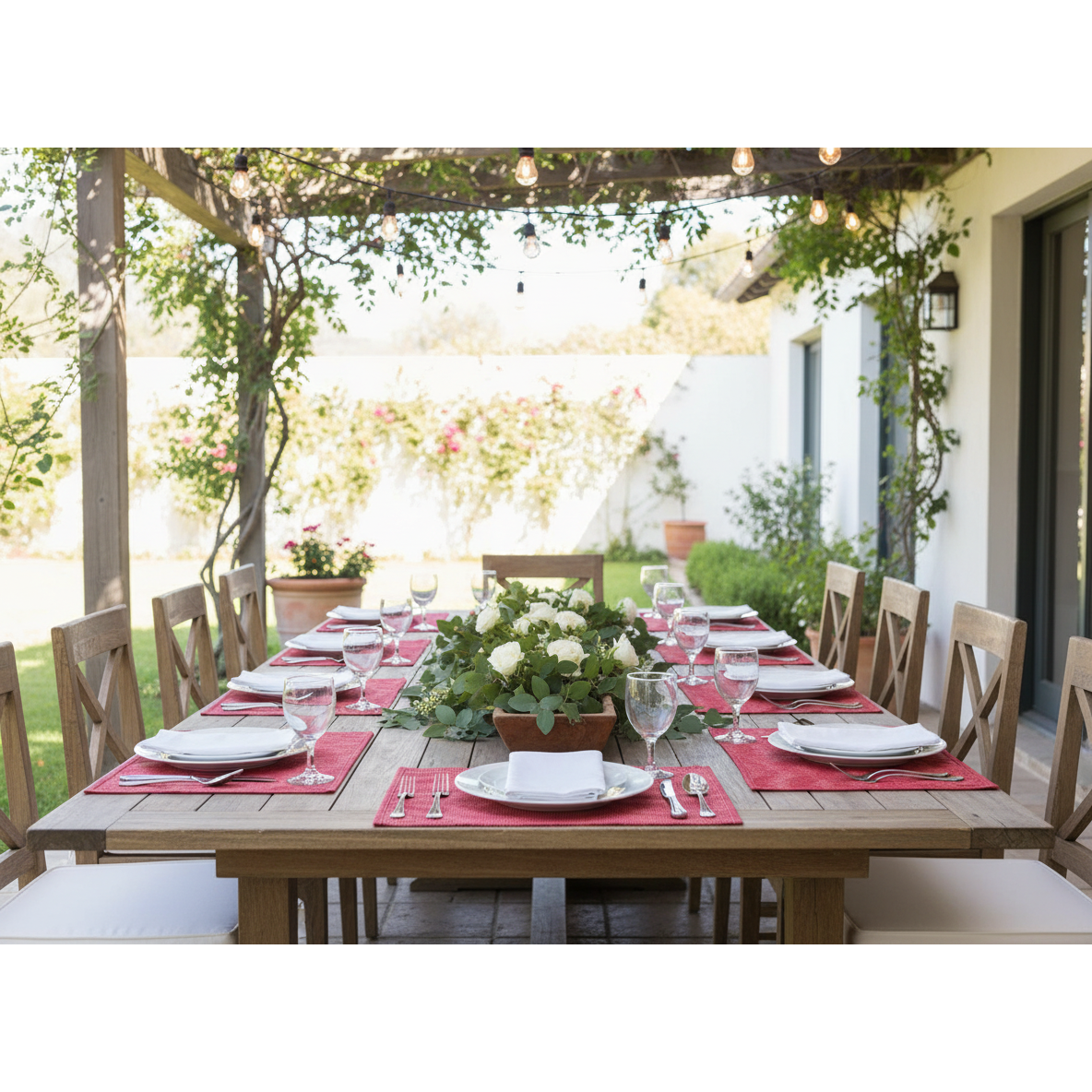 Chambray Ribbed Placemat Red Set of 12 Dining Table Placemat