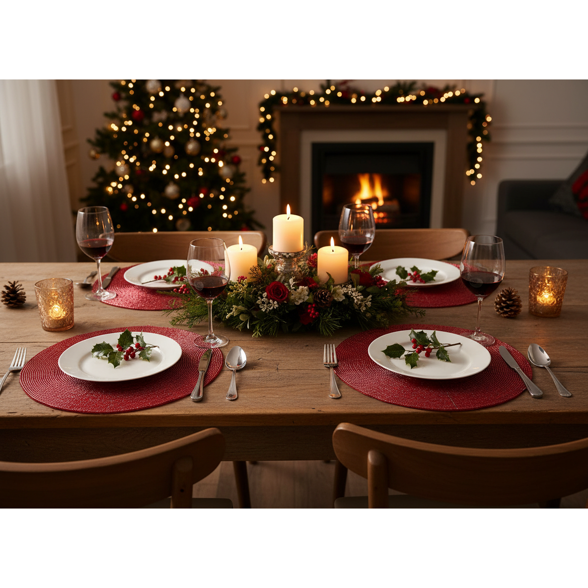 Christmas Beaded Round Placemat Red Set Of 4, Holiday Table Decor, Festive Dining Accent
