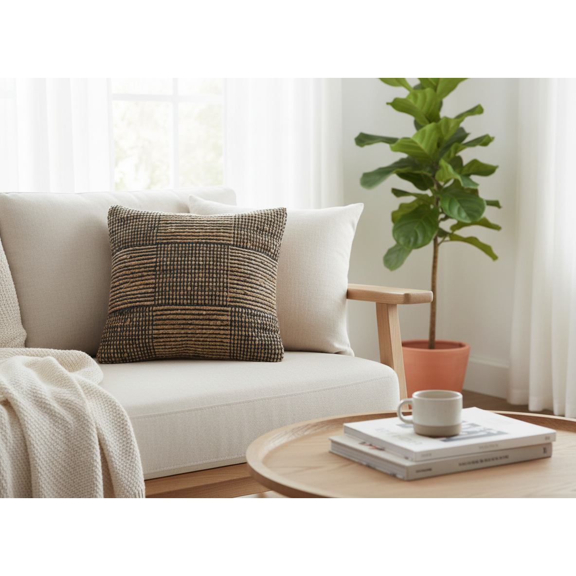 Handwoven Cotton Jute Cushion Plaid – Decorative Throw Pillow, Rustic Home Decor