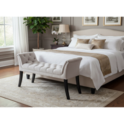 Imperial Tufted Bench with Armrest – Ivory, Luxurious Entryway or Bedroom Bench