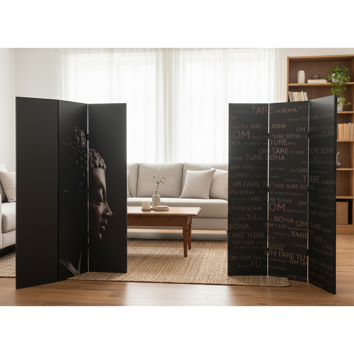 Double Sided Canvas Room Divider Screen Buddha Side View Meditation Yoga Home Decor Panel