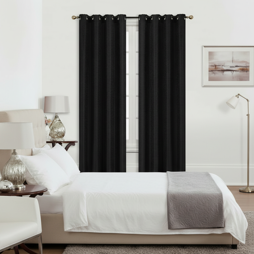 Black Jacquard Blackout Curtain Panel – Linea Design, 96", Set of 2