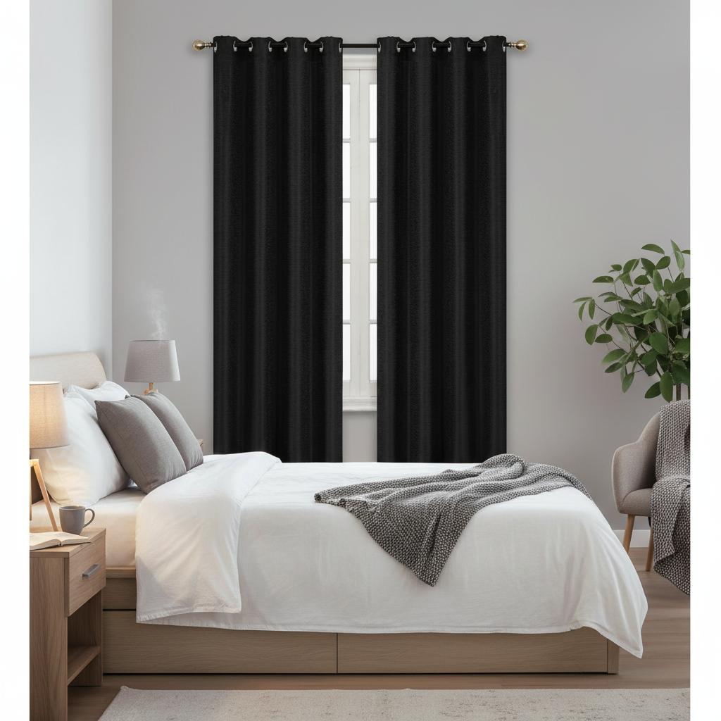 Black Jacquard Blackout Curtain Panel – Linea Design, 96", Set of 2