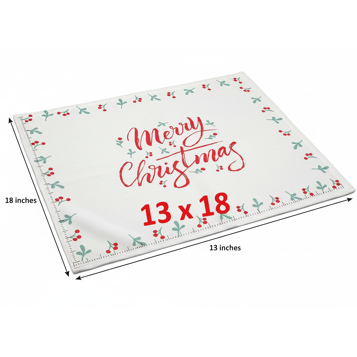 Holly Berries Border Placemat Merry Christmas Holiday Dining Table Mats - Set of 12