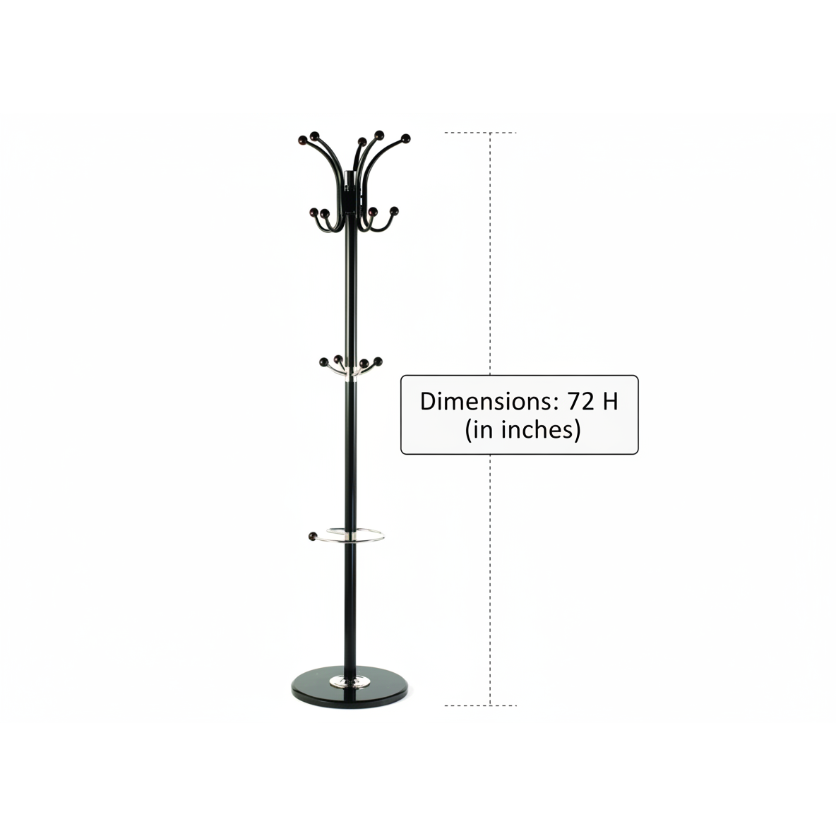 Phebe Black Coat Rack with Marble Base, Free-Standing Hall Tree