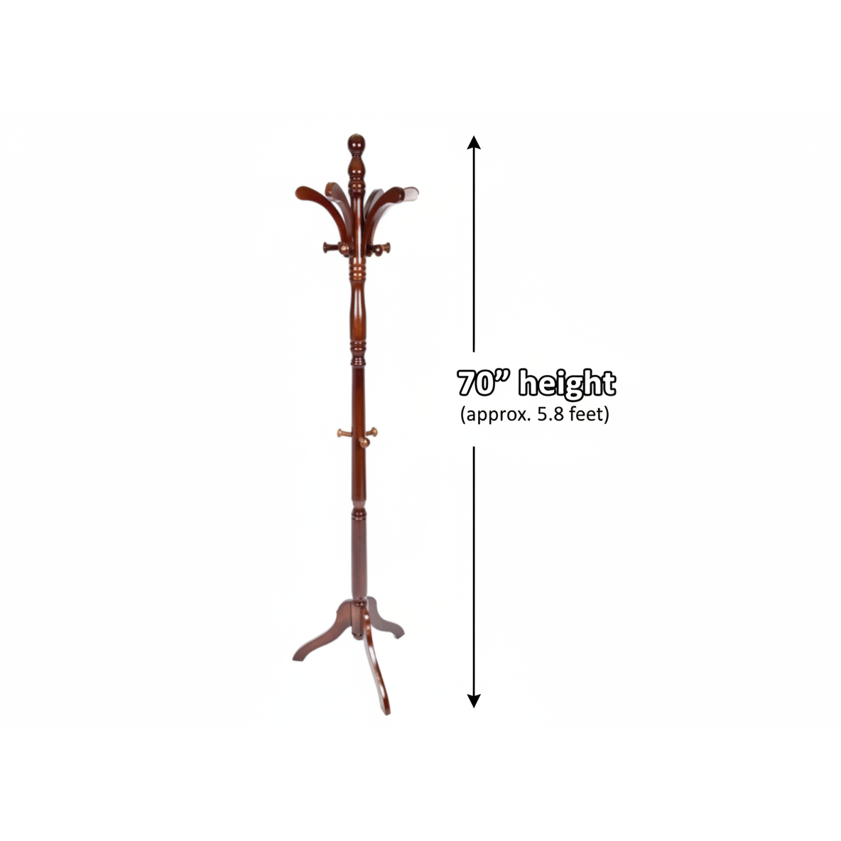 Kathy Wooden Coat Rack – Mahogany Finish, Free-Standing Hall Tree for Coats & Hats
