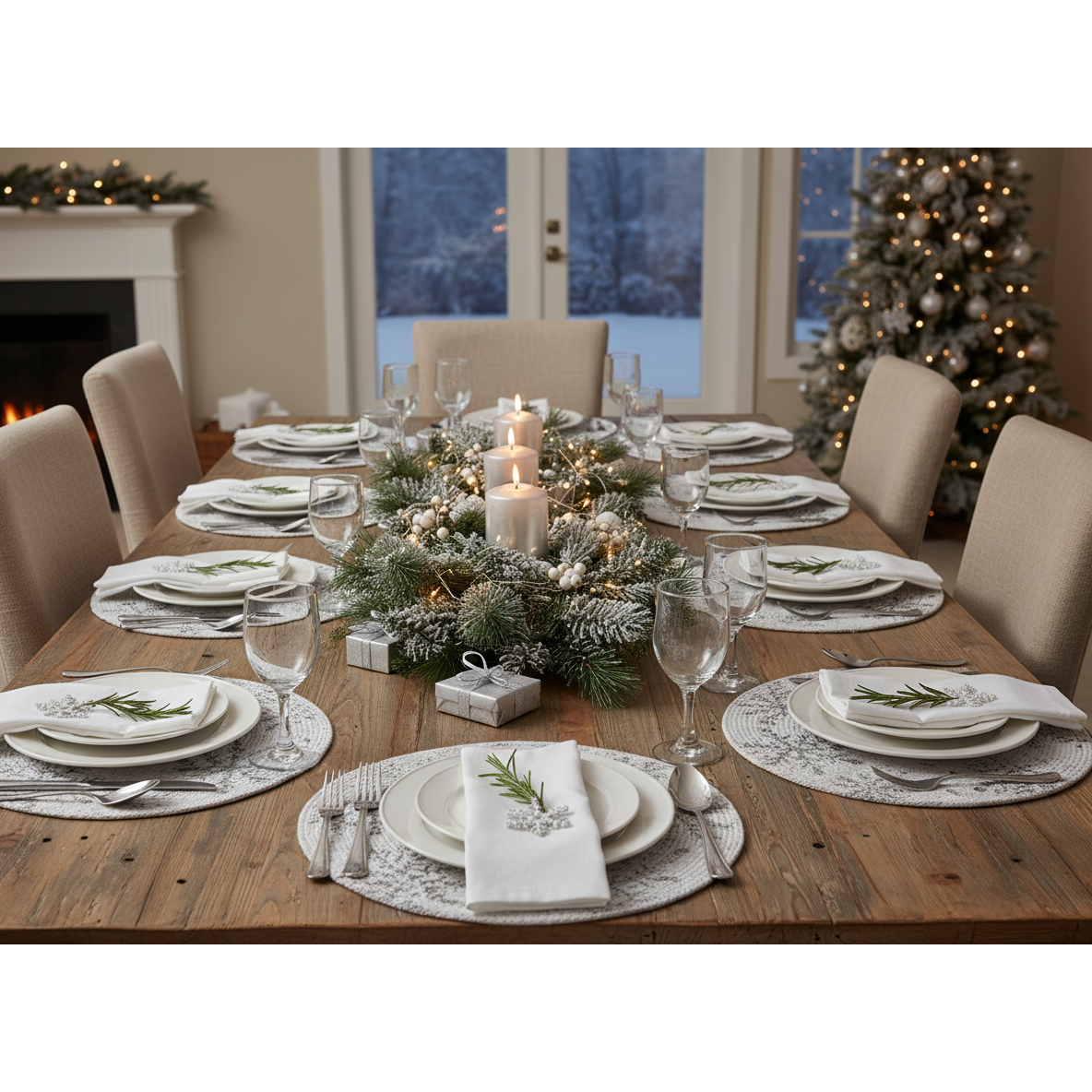 Foil Printed Snowflake Cotton Rope Placemat Silver - Set of 12 Holiday Table Mats