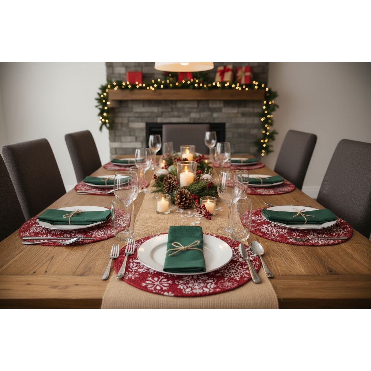 Printed Cotton Rope Placemat Snowflake Holiday Dining Table Mats - Set of 12