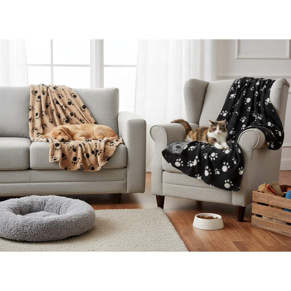 Pet Fleece Blanket 140x110 cm – Assorted Colors, Soft Cozy Dog & Cat Blanket – Set of 3