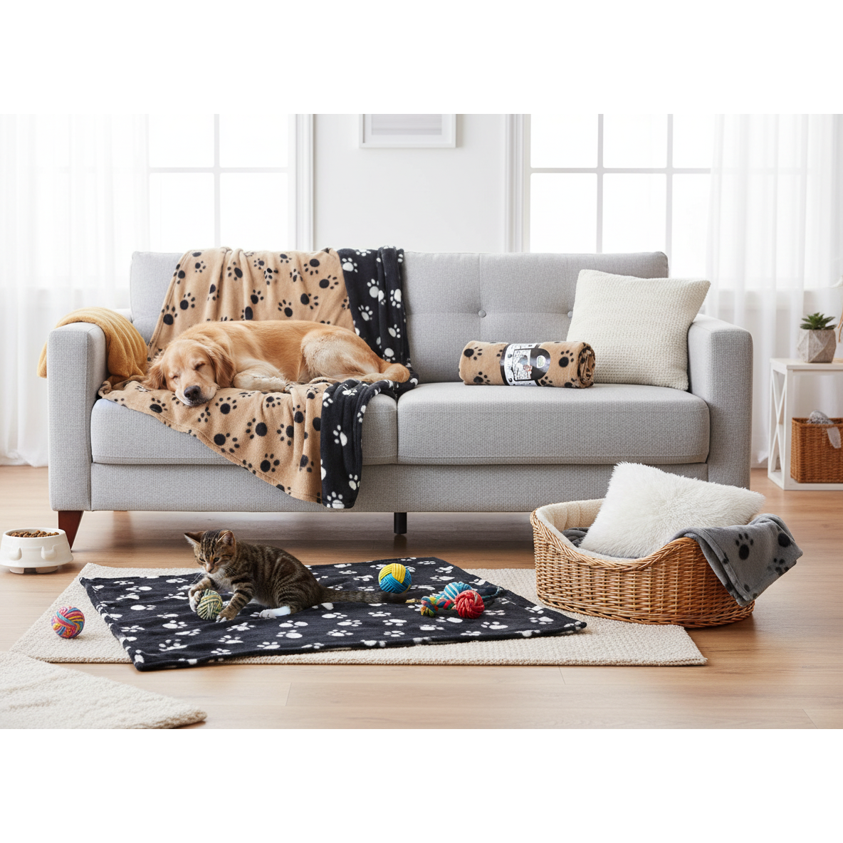 Pet Fleece Blanket 140x110 cm – Assorted Colors, Soft Cozy Dog & Cat Blanket – Set of 3