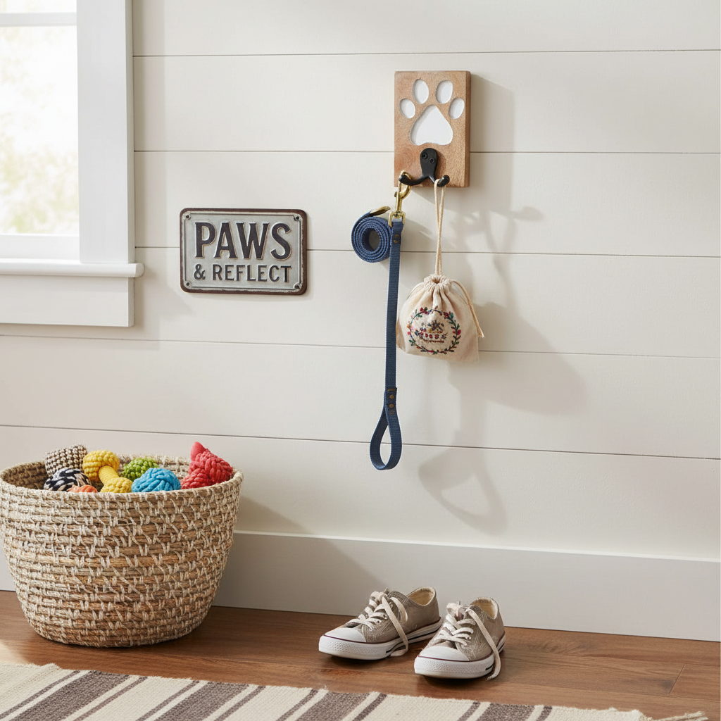 Etched Wooden Paw With Double Prong Hook Black, Pet Wall Hook, Home Organization Accent