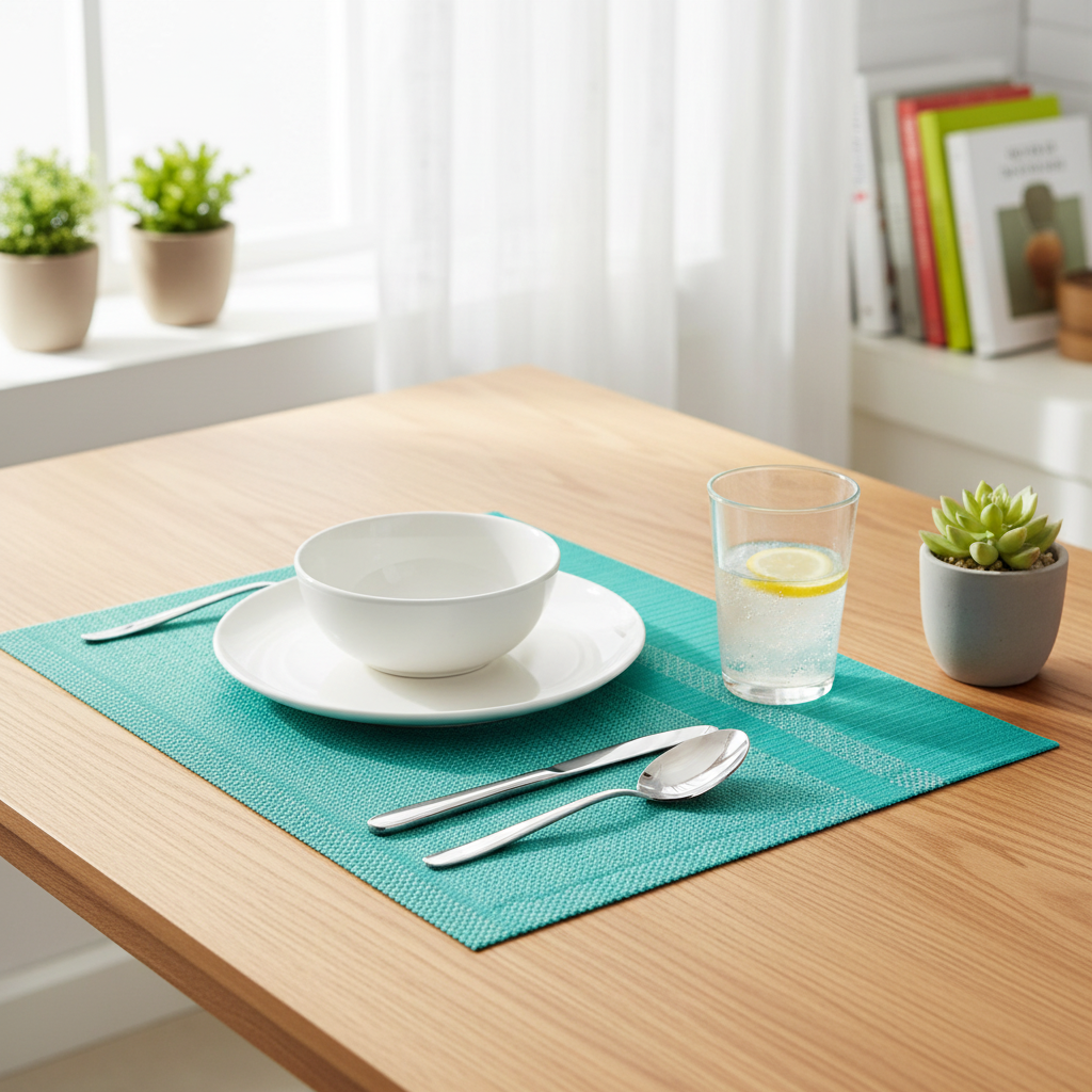 Teal Honeycomb Vinyl Placemat – Set of 12, Durable Table Protection