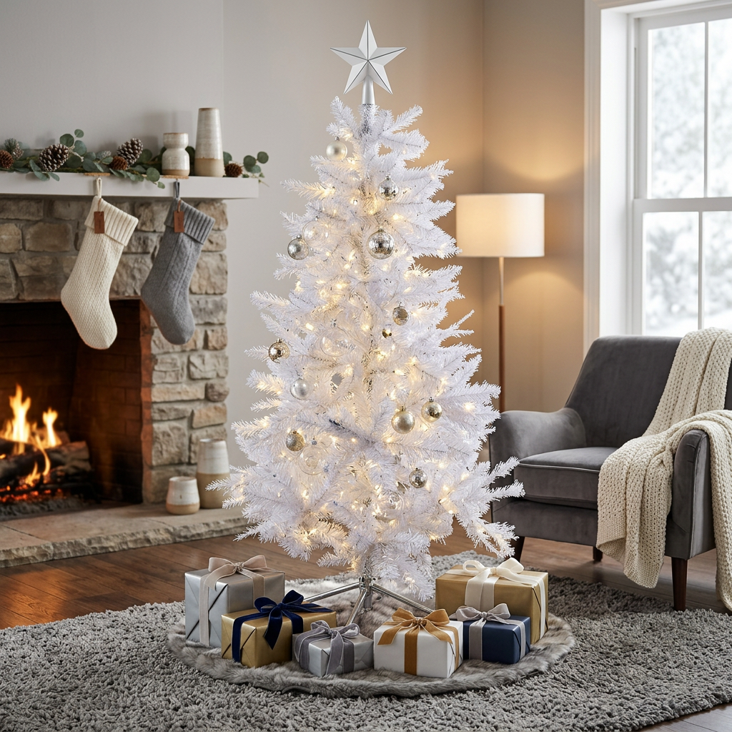 7 Foot White Spruce PVC Christmas Tree with 1150 Normal Tips, Metal Stand, Holiday Home Décor, Artificial Tree