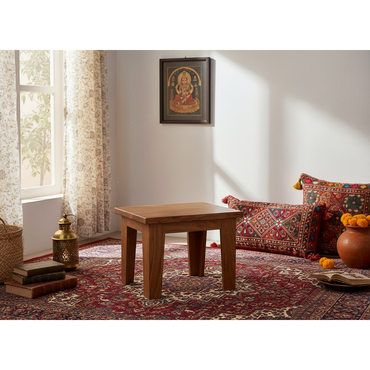 Acacia Wood Foot Stool – Durable Rustic Home Seating