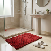 Handwoven Pompom Bath Mat – Red, 20x32 Inch, Soft & Decorative