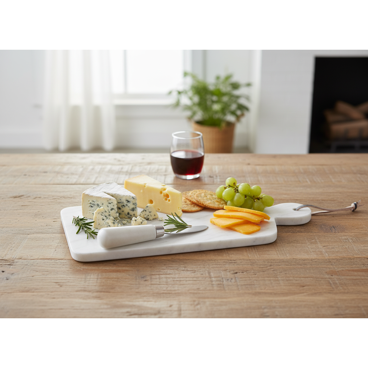 White Marble Cheese Board with Spreader – Kitchen Serving Set, Entertaining Board